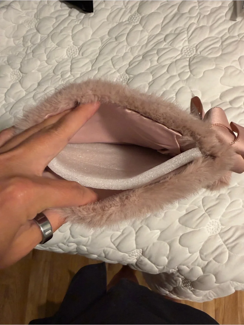 Victoria's Secret Blush Pink Faux Fur Holiday Stocking with Gold Logo